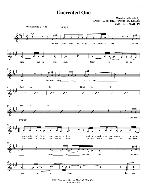 Uncreated One Lead Sheet (Christ For The Nations)