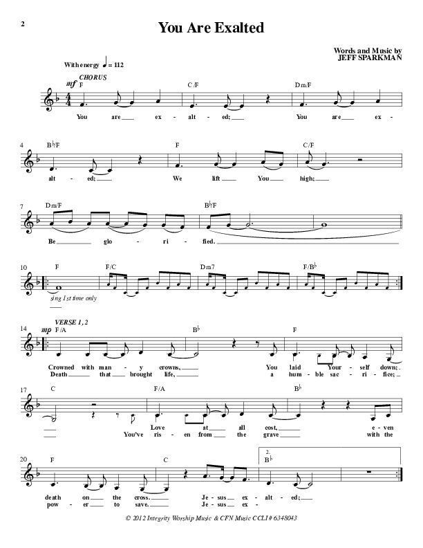You Are Exalted Lead Sheet (Christ For The Nations)