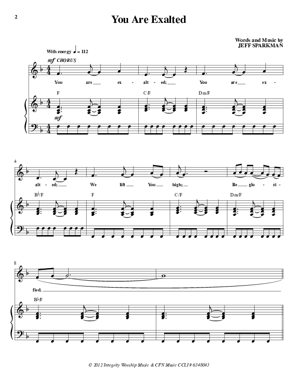 You Are Exalted Lead & Piano (Christ For The Nations)