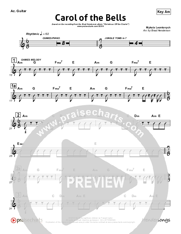 Carol Of The Bells (Instrumental) Rhythm Chart (Brad Henderson)