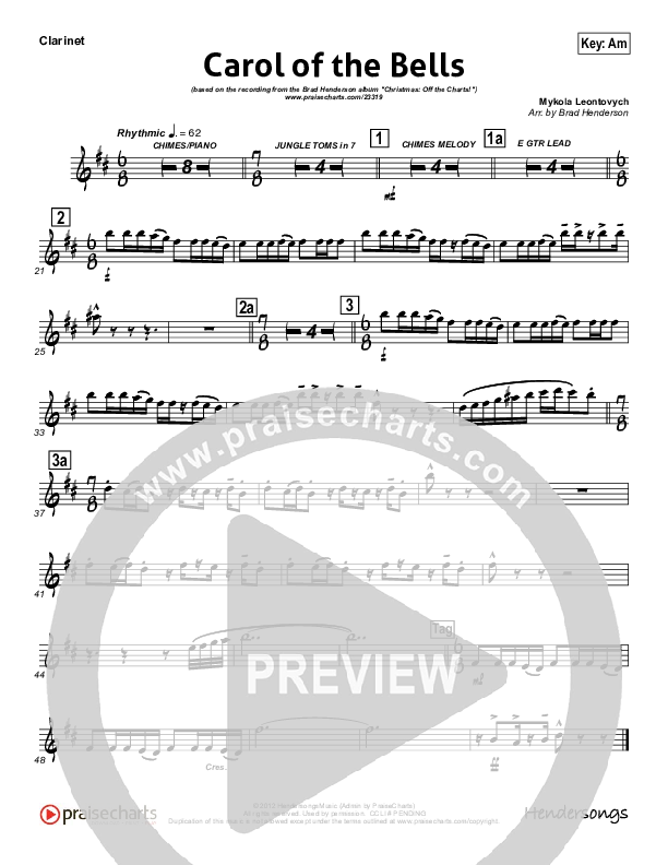 Carol Of The Bells (Instrumental) Clarinet (Brad Henderson)