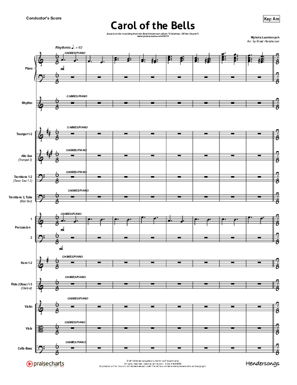 Carol Of The Bells (Instrumental) Conductor's Score (Brad Henderson)