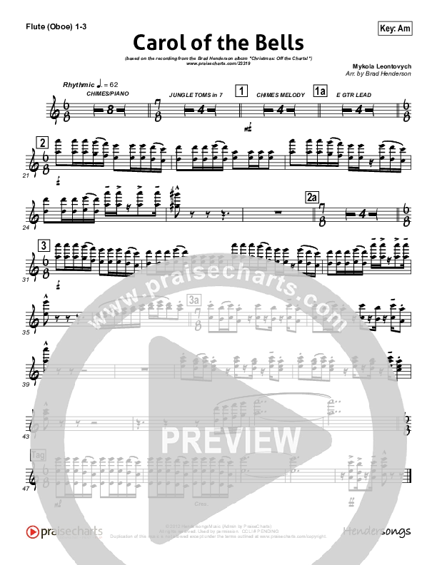 Carol Of The Bells (Instrumental) Flute/Oboe 1/2/3 (Brad Henderson)