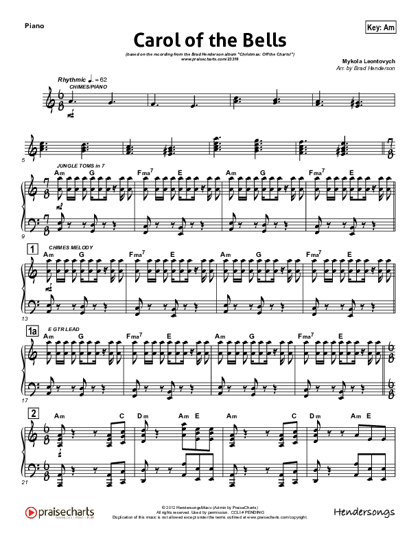 Carol Of The Bells (Instrumental) Piano Sheet (Brad Henderson)