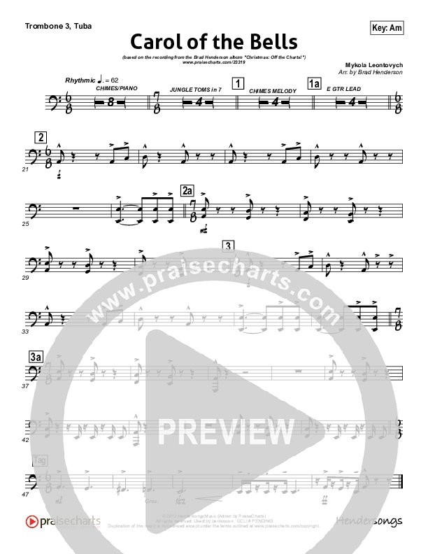 Carol Of The Bells (Instrumental) Trombone 3/Tuba (Brad Henderson)