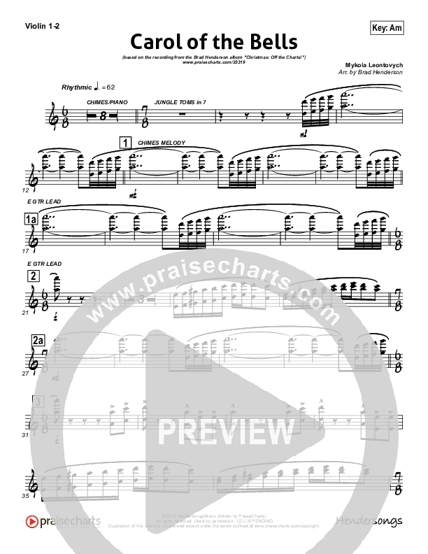Carol Of The Bells (Instrumental) Violin 1/2 (Brad Henderson)
