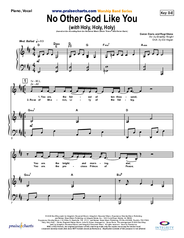 No Other God Like You (with Holy Holy Holy) Piano/Vocal (Geron Davis)