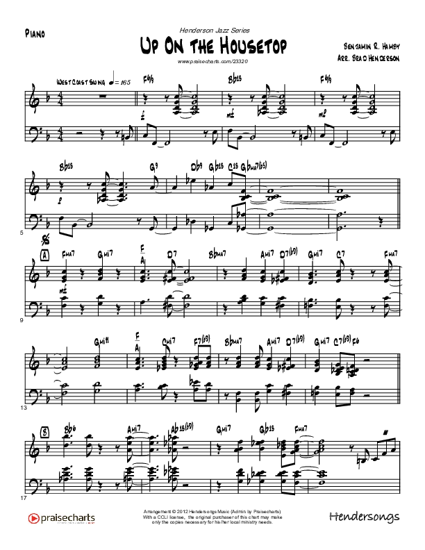 Up On The Housetop (Instrumental) Piano Sheet (Brad Henderson)