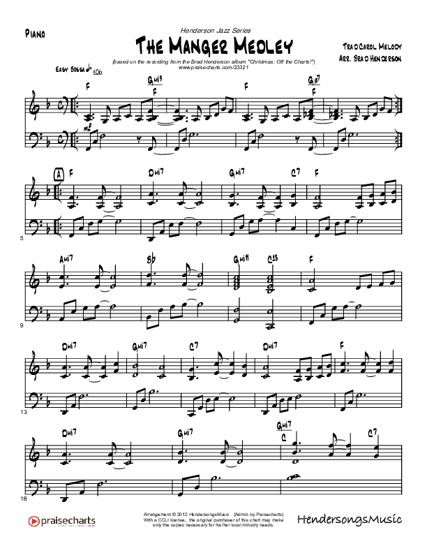 The Manger Medley (Instrumental) Piano Sheet (Brad Henderson)