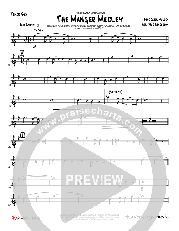 The Manger Medley (Instrumental) Tenor Sax 2 (Brad Henderson)