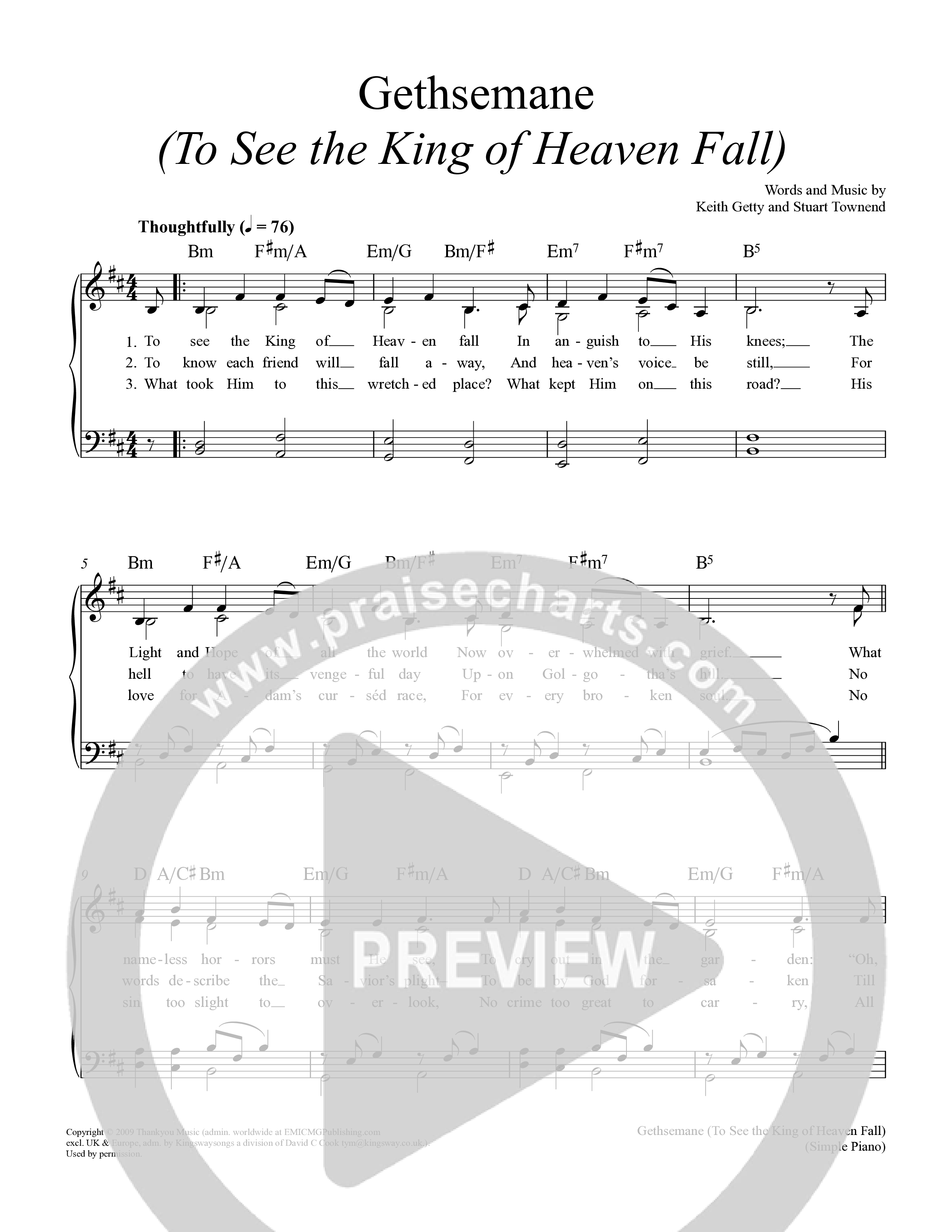 Gethsemane (To See The King Of Heaven Fall) Piano/Vocal (Keith & Kristyn Getty)