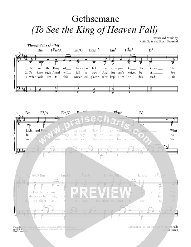 Gethsemane (To See The King Of Heaven Fall) Sheet Music PDF (Keith ...