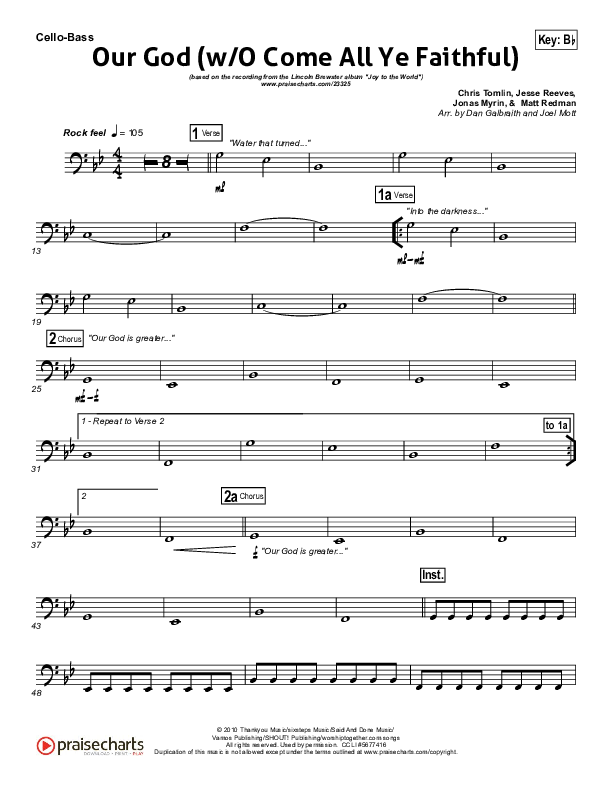 Our God (with O Come All Ye Faithful) Cello/Bass (Lincoln Brewster)