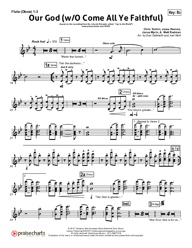 Our God (with O Come All Ye Faithful) Flute/Oboe 1/2/3 (Lincoln Brewster)