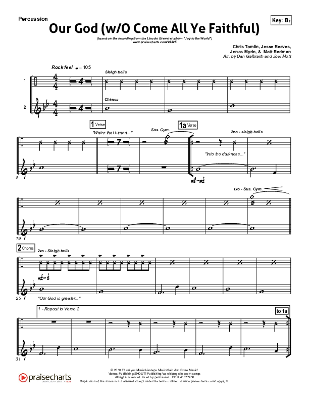 Our God (with O Come All Ye Faithful) Percussion (Lincoln Brewster)