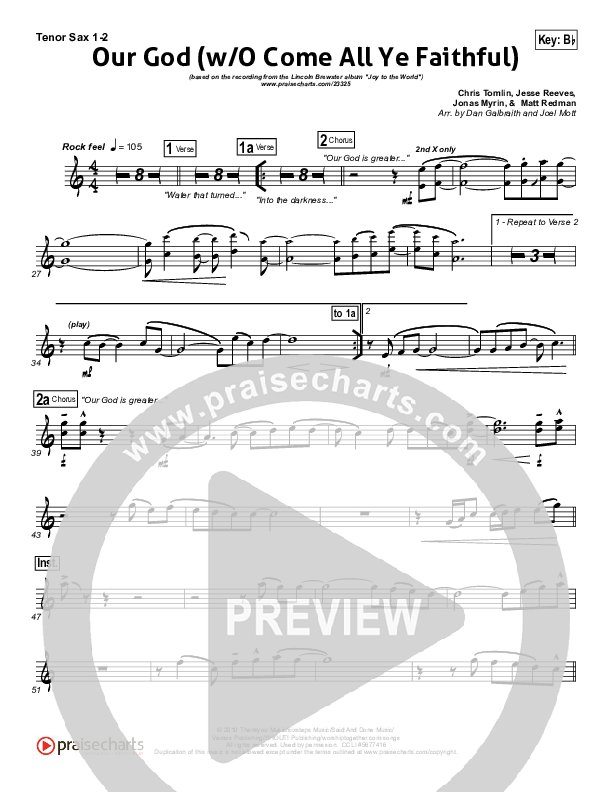 Our God (with O Come All Ye Faithful) Tenor Sax 1/2 (Lincoln Brewster)