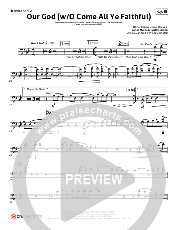 Our God (with O Come All Ye Faithful) Trombone 1/2 (Lincoln Brewster)