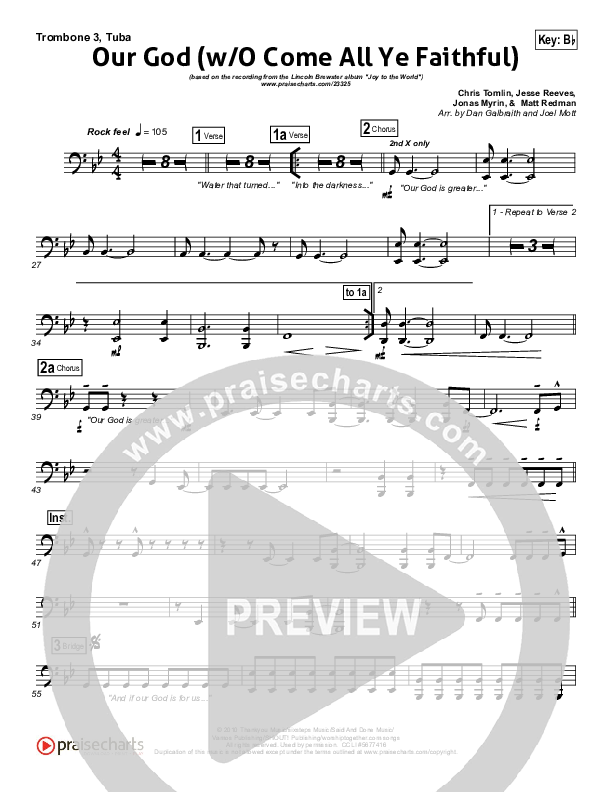 Our God (with O Come All Ye Faithful) Trombone 3/Tuba (Lincoln Brewster)