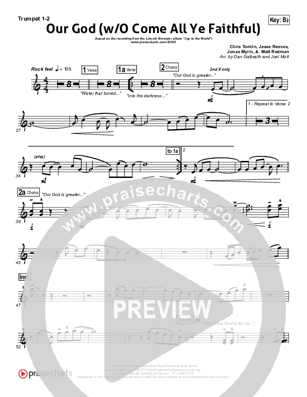 Our God (with O Come All Ye Faithful) Trumpet 1,2 (Lincoln Brewster)