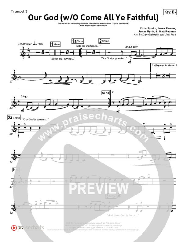 Our God (with O Come All Ye Faithful) Trumpet 3 (Lincoln Brewster)