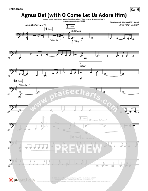 Agnus Dei (with O Come Let Us Adore Him) Cello/Bass (Don Moen)