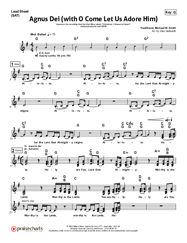 Agnus Dei (with O Come Let Us Adore Him) Lead Sheet (SAT) (Don Moen)