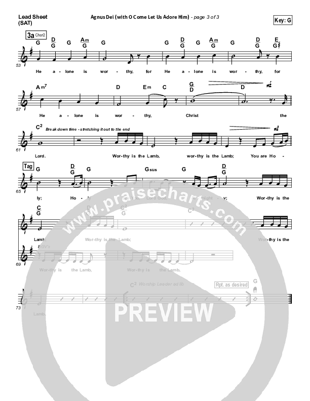 Agnus Dei (with O Come Let Us Adore Him) Lead Sheet (SAT) (Don Moen)