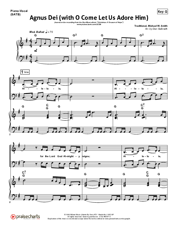 Agnus Dei (with O Come Let Us Adore Him) Piano/Vocal (SATB) (Don Moen)