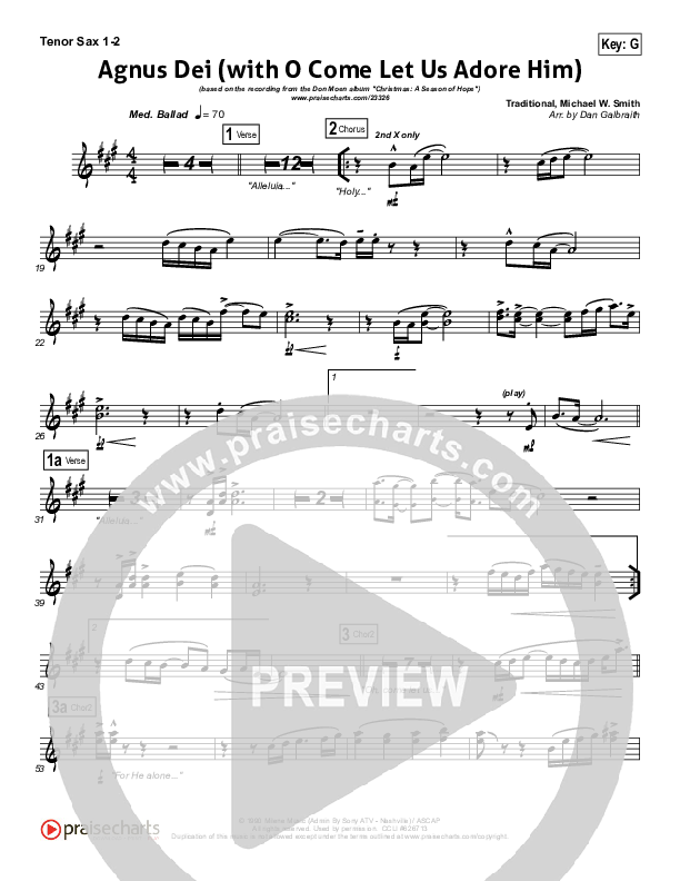 Agnus Dei (with O Come Let Us Adore Him) Tenor Sax 1/2 (Don Moen)