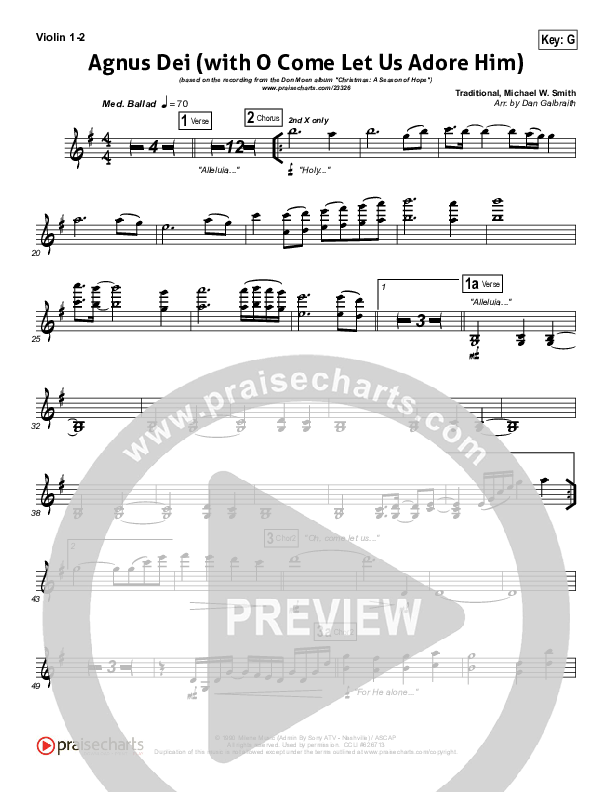 Agnus Dei (with O Come Let Us Adore Him) Violin 1/2 (Don Moen)