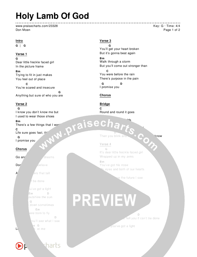 Holy Lamb Of God Chords PDF (Don Moen) PraiseCharts