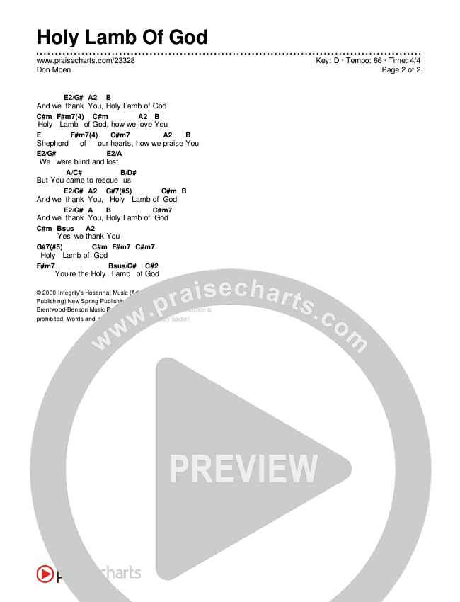 Holy Lamb Of God Chords & Lyrics (Don Moen)