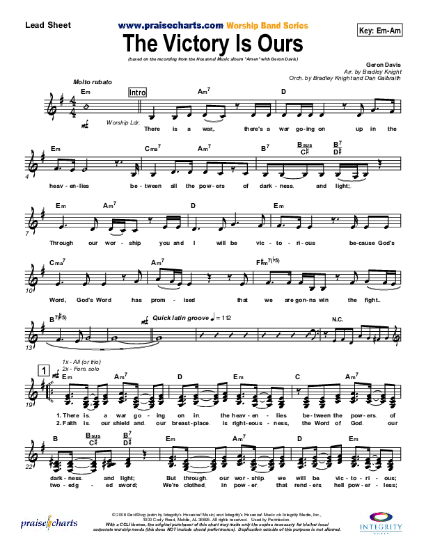 The Victory Is Ours Lead Sheet (Geron Davis)