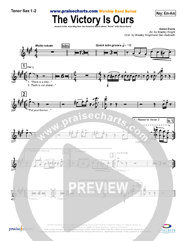 The Victory Is Ours Tenor Sax 1/2 (Geron Davis)
