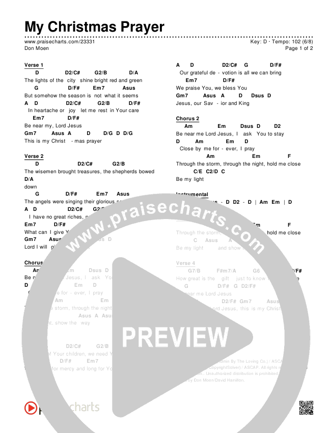 My Christmas Prayer Chords & Lyrics (Don Moen)