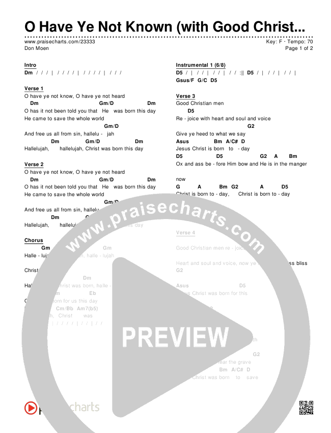 O Have Ye Not Known (with Good Christian Men Rejoice) Chords & Lyrics (Don Moen)
