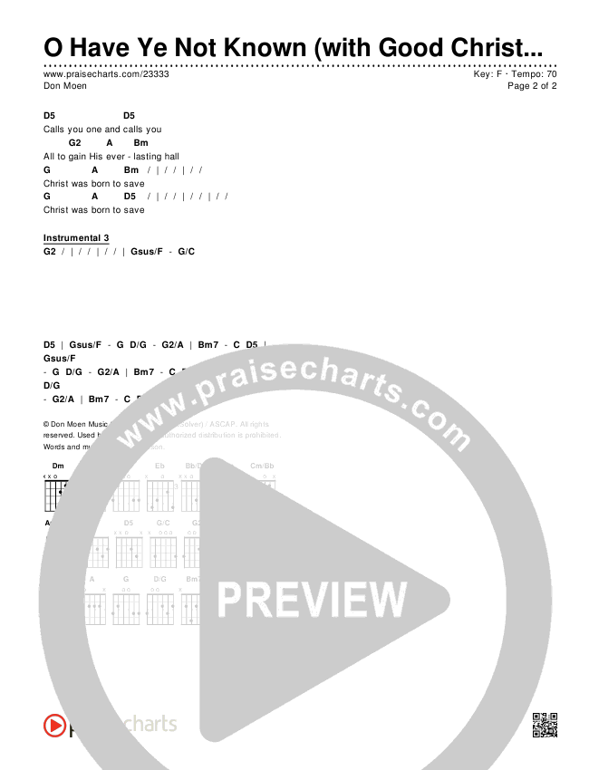 O Have Ye Not Known (with Good Christian Men Rejoice) Chords & Lyrics (Don Moen)