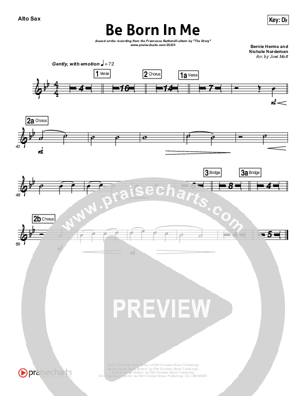 Be Born In Me Alto Sax (Francesca Battistelli)