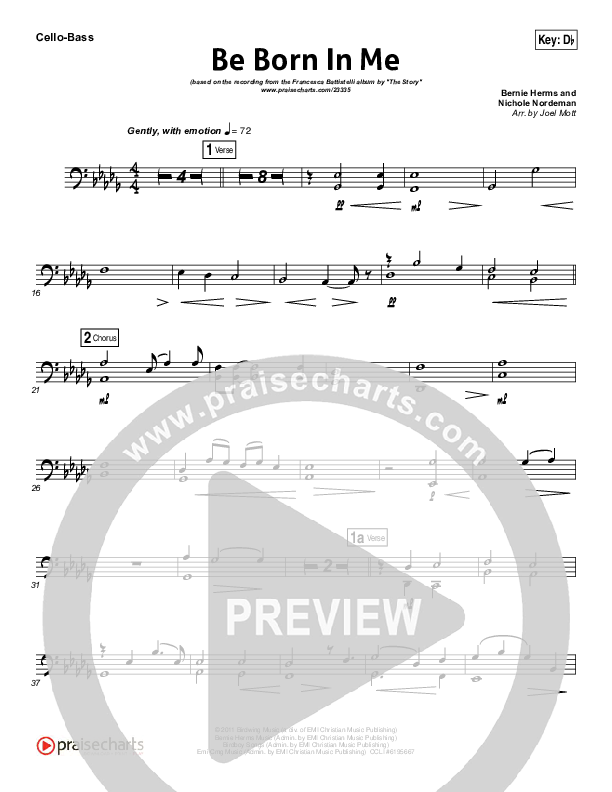 Be Born In Me Cello/Bass (Francesca Battistelli)