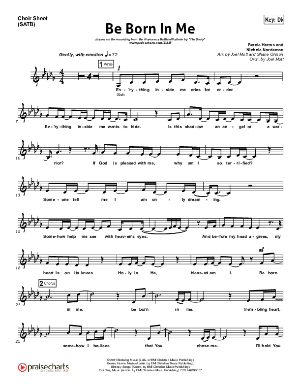 Be Born In Me Choir Sheet (SATB) (Francesca Battistelli)