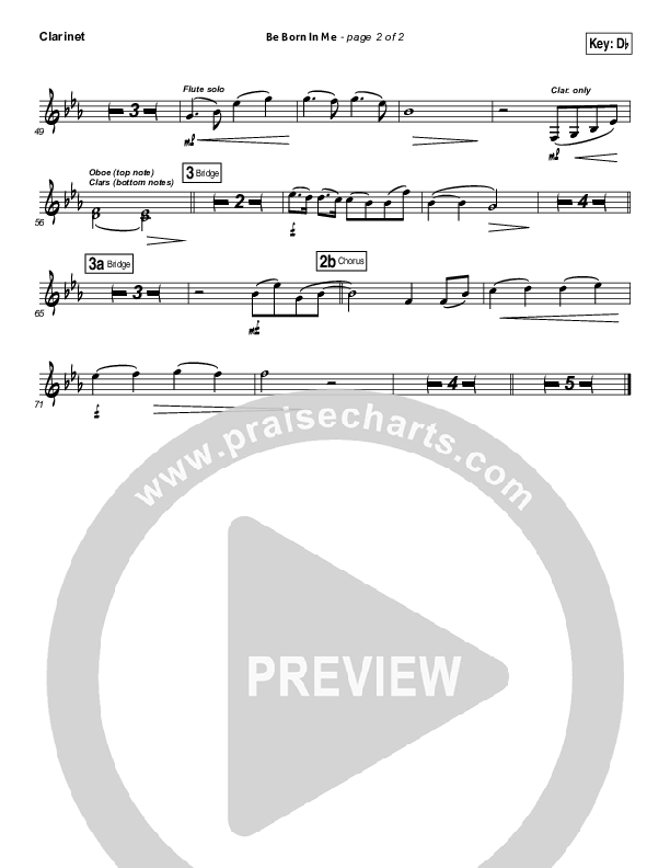 Be Born In Me Clarinet (Francesca Battistelli)