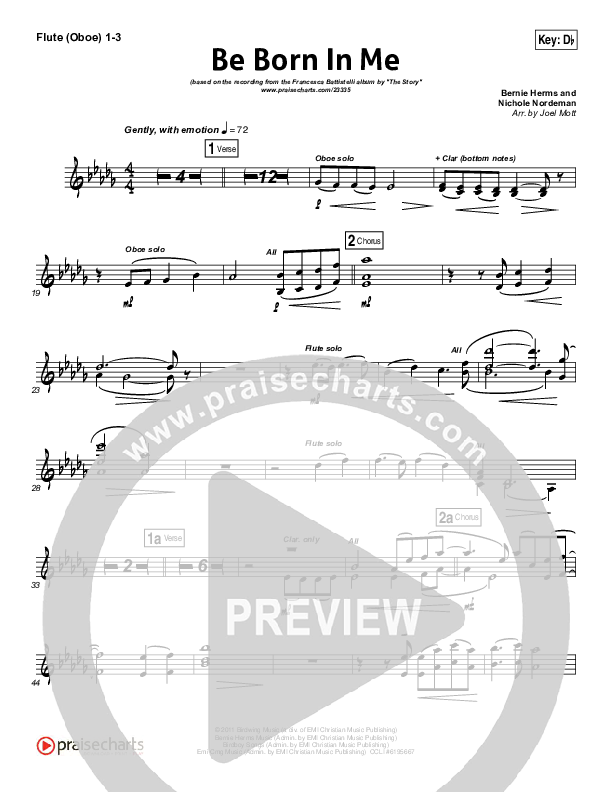 Be Born In Me Flute/Oboe 1/2/3 (Francesca Battistelli)