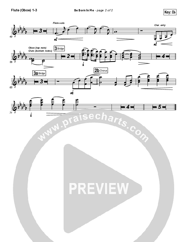 Be Born In Me Flute/Oboe 1/2/3 (Francesca Battistelli)