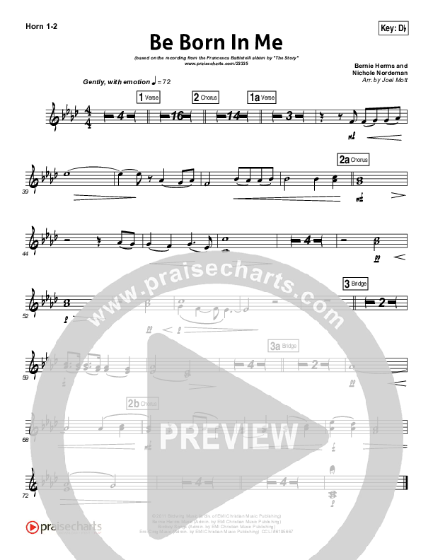 Be Born In Me French Horn 1/2 (Francesca Battistelli)