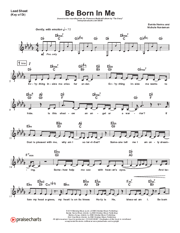 Be Born In Me Lead Sheet (Melody) (Francesca Battistelli)