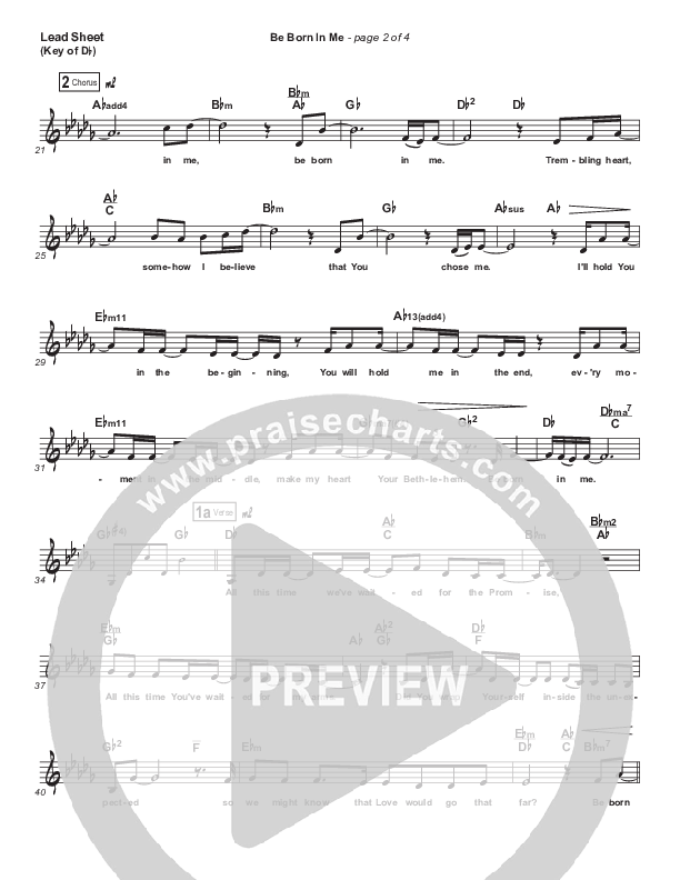 Be Born In Me Lead Sheet (Melody) (Francesca Battistelli)