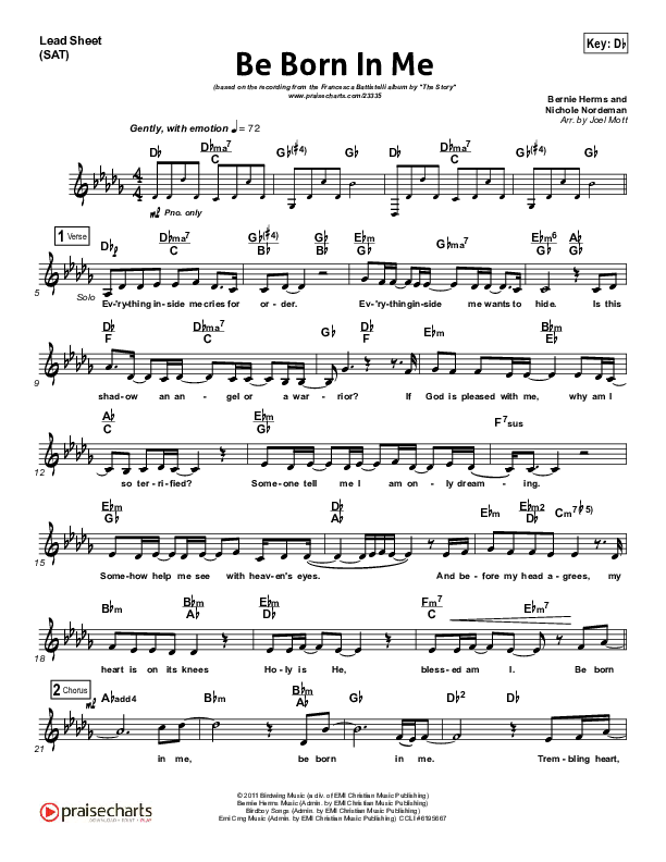 Be Born In Me Lead Sheet (SAT) (Francesca Battistelli)