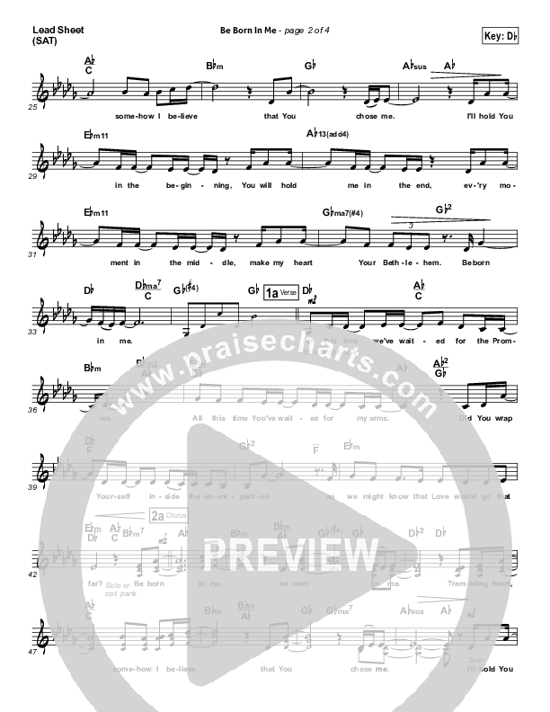 Be Born In Me Lead Sheet (SAT) (Francesca Battistelli)