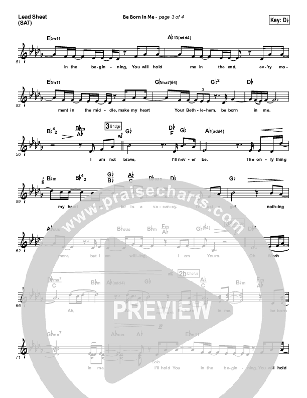 Be Born In Me Lead Sheet (SAT) (Francesca Battistelli)