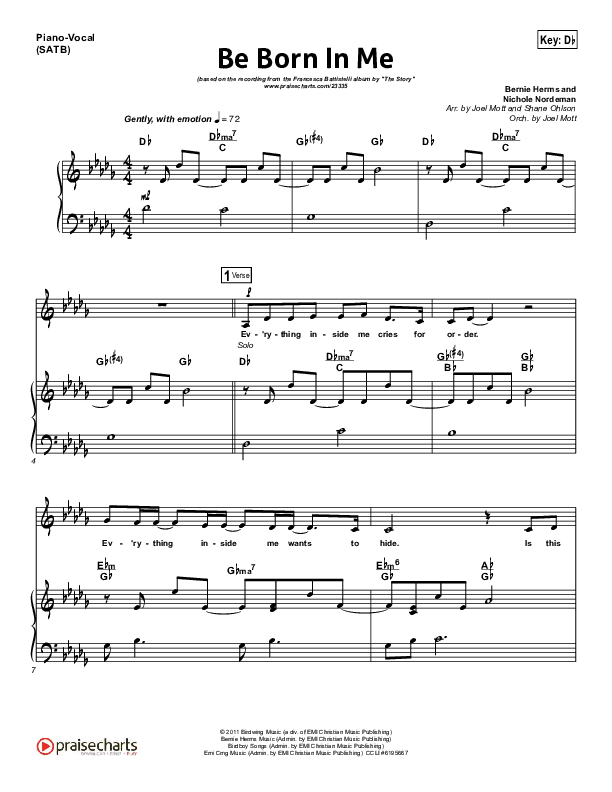 Be Born In Me Piano/Vocal (SATB) (Francesca Battistelli)